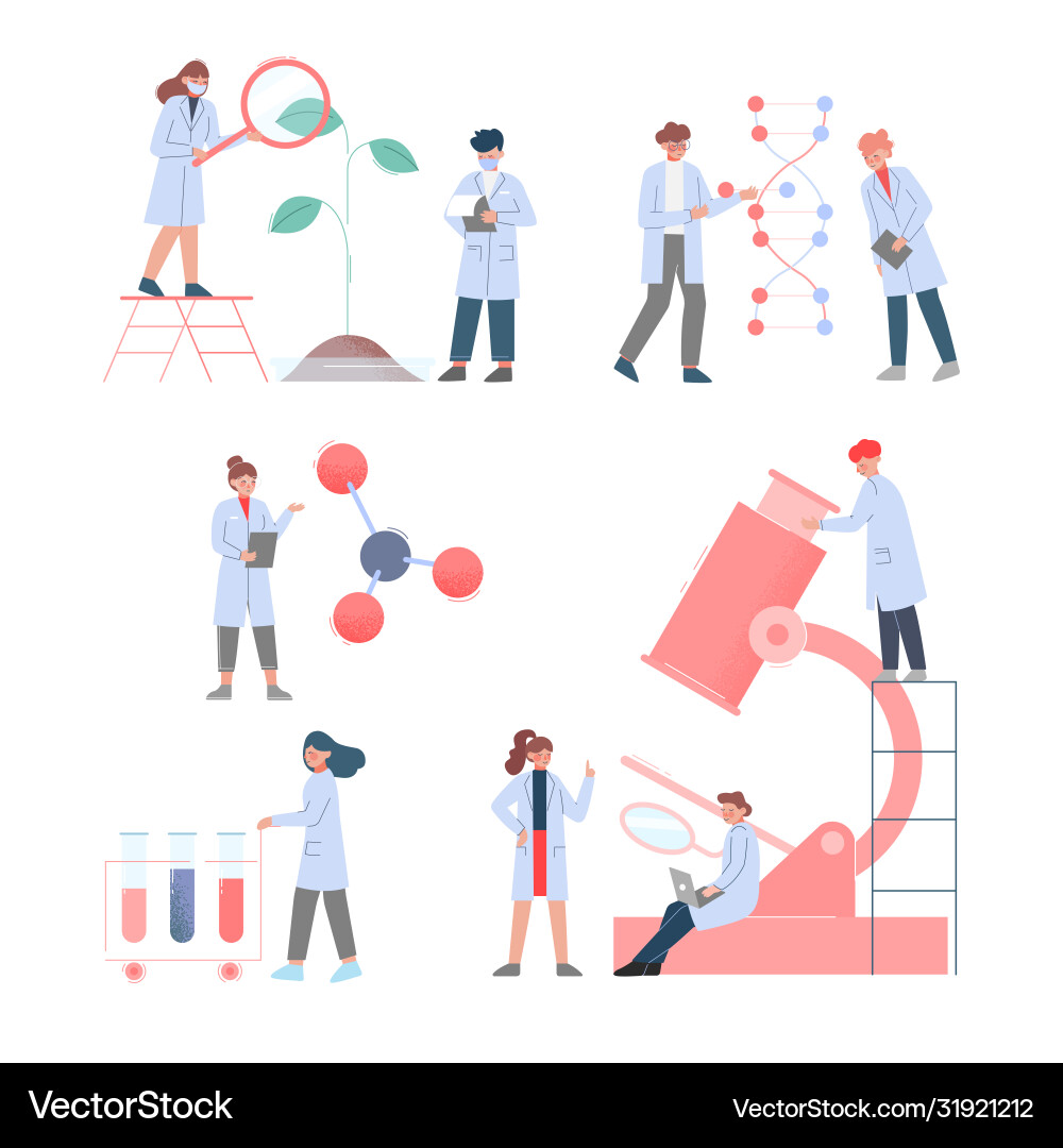 Scientists in lab team bioengineers white Scientists in lab team bioengineers white vector image