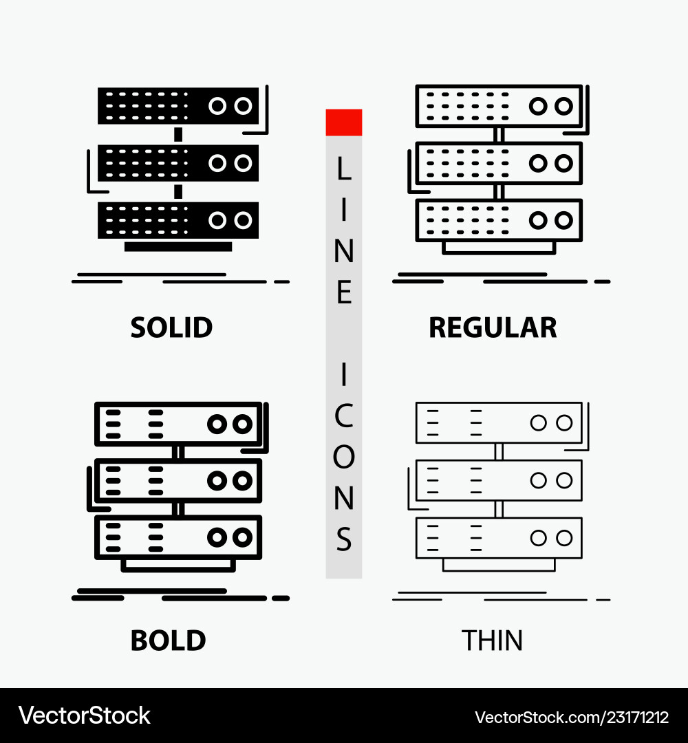 Server storage rack database data icon in thin Server storage rack database data icon in thin Vector Image
