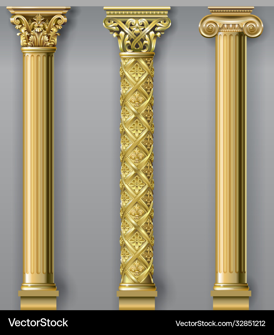 Set classic gold columns in different styles Set classic gold columns in different styles vector image