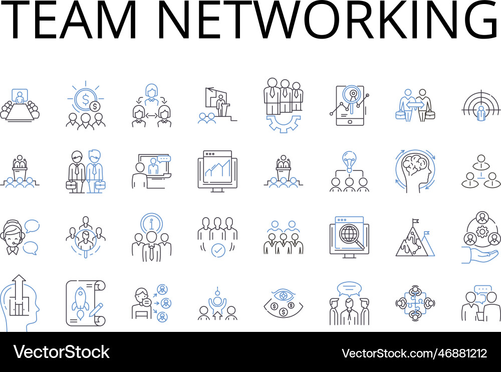 Team networking line icons collection group Team networking line icons collection group vector image