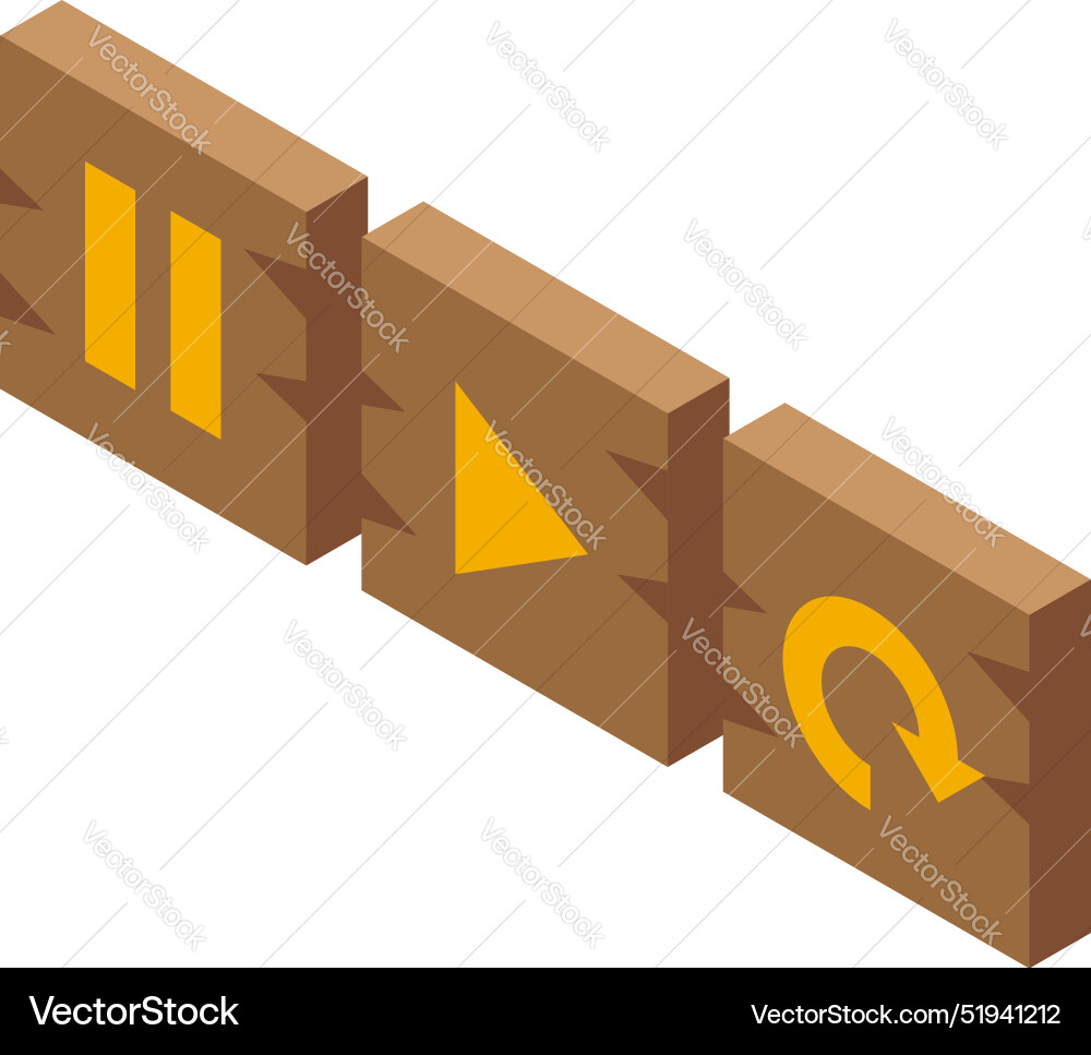 Wooden media player buttons showing pause play vector image