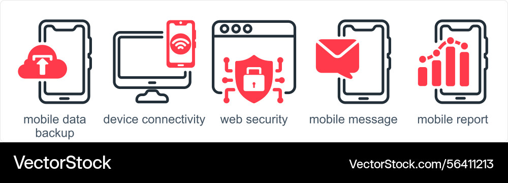 A set of 5 business icons as mobile data backup Vector Image