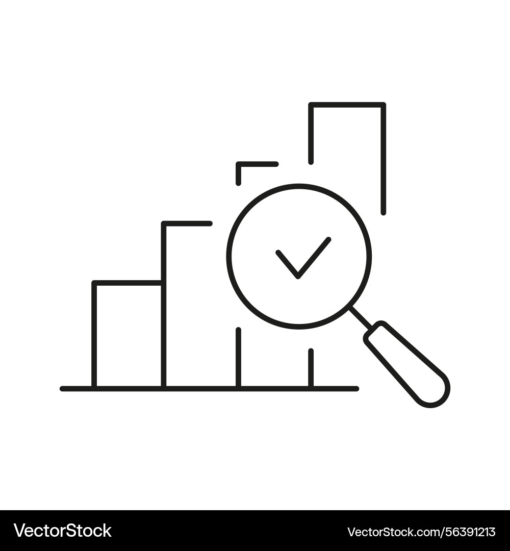 Bar chart with magnifying glass and checkmark line Bar chart with magnifying glass and checkmark line vector image