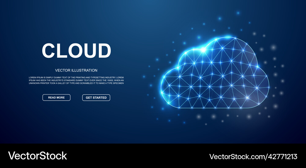 Cloud 3d low poly symbol with connected dots Cloud 3d low poly symbol with connected dots vector image
