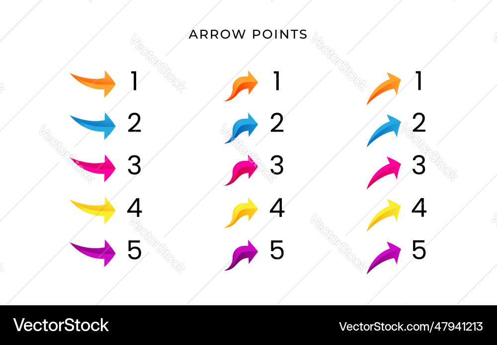 Colorful bullet arrow point number with gradient Colorful bullet arrow point number with gradient vector image