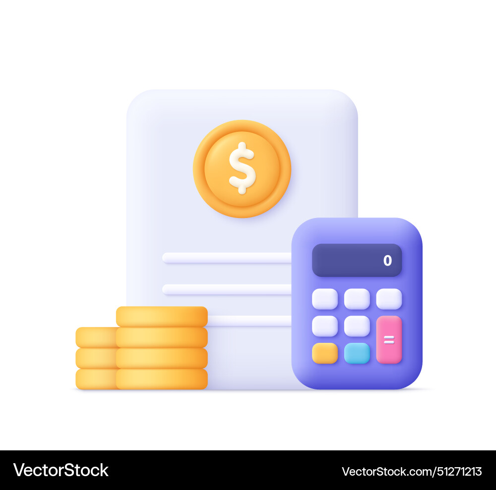Document sheet with calculator and coin stack vector image