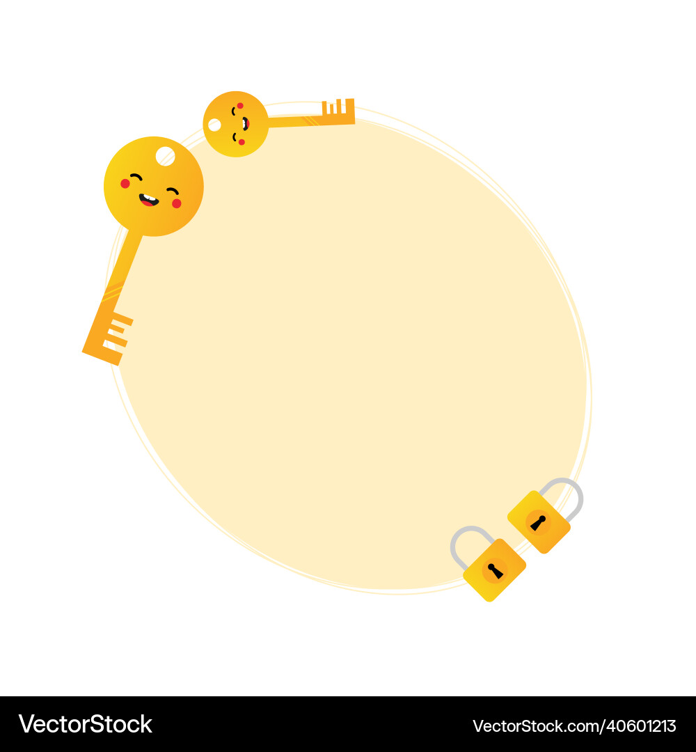 Golden key characters and locks oval frame Golden key characters and locks oval frame vector image