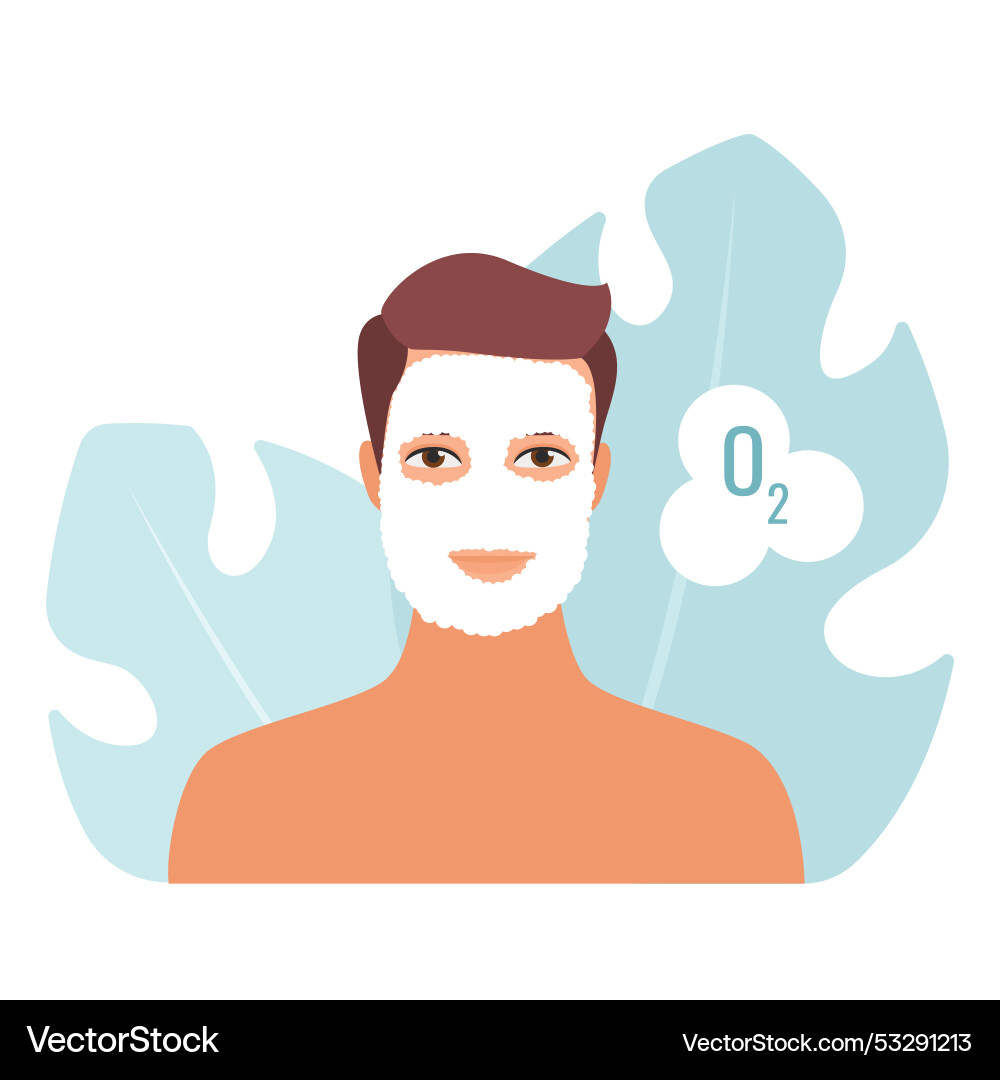 Man applying white sheet mask on face vector image