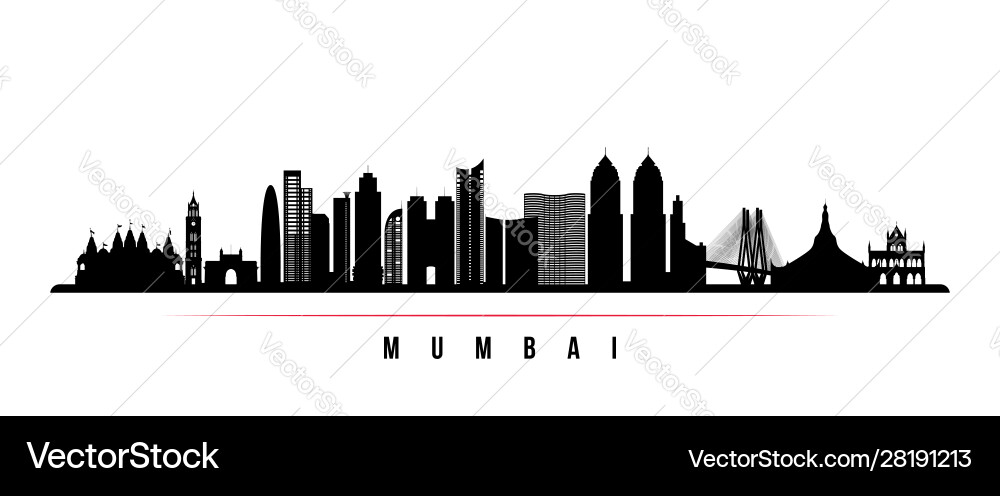 Mumbai skyline horizontal banner black and white Mumbai skyline horizontal banner black and white Vector Image