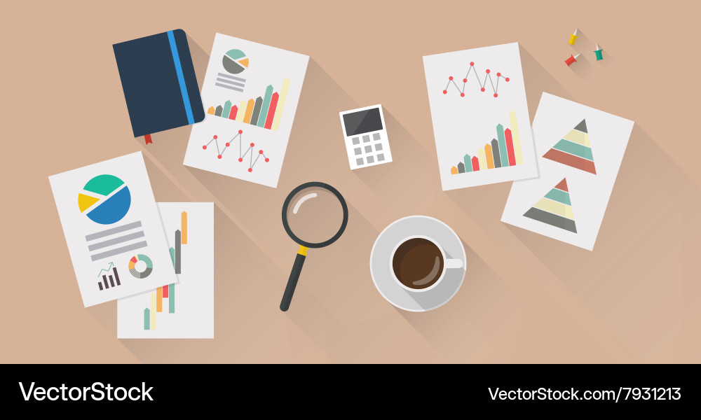 Pictograph and graph paper flat style in top view vector image