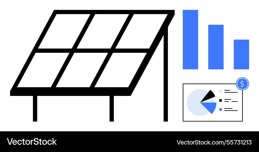 Solar panel with data analytics representing Solar panel with data analytics representing vector image