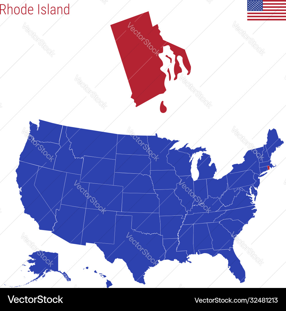 State rhode island is highlighted in red State rhode island is highlighted in red vector image