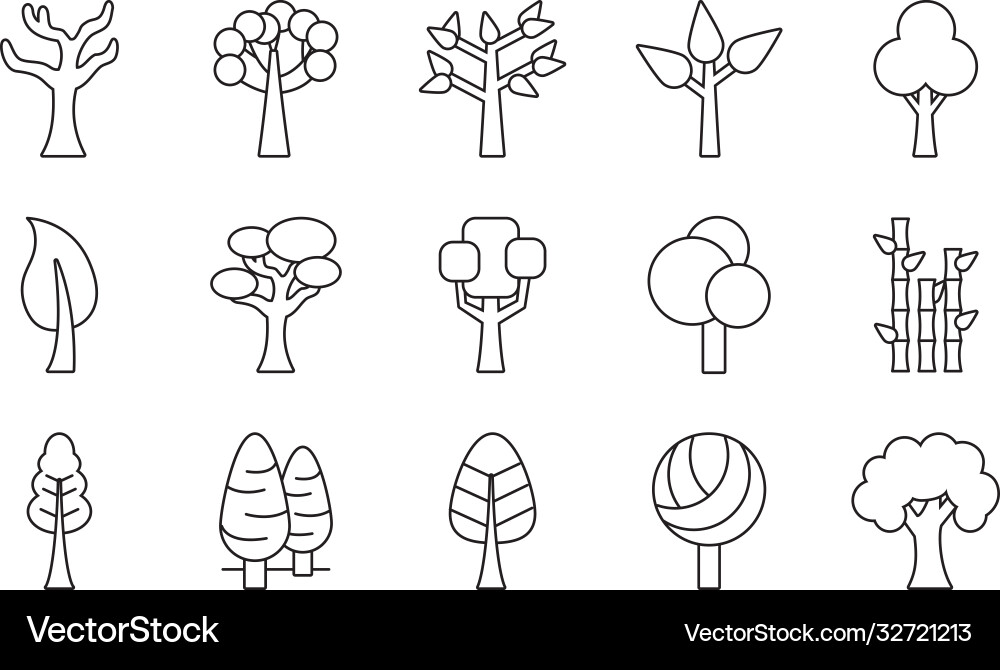 Trees line style icon set design Vector Image