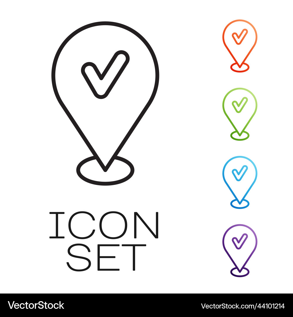 Black line map pin with check mark icon isolated Vector Image