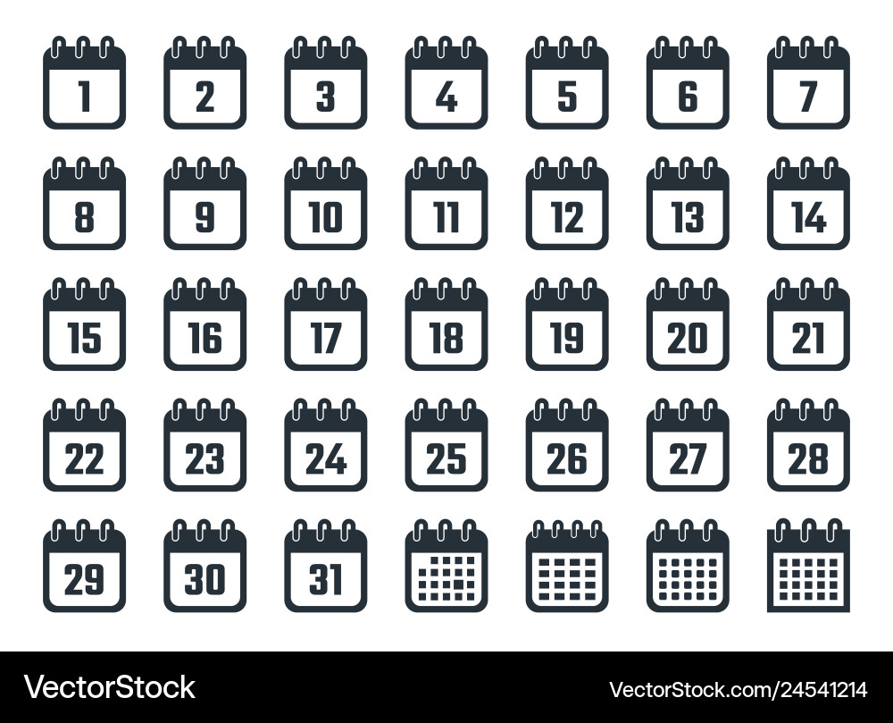 Calendar icons with dates from 1 to 31 Calendar icons with dates from 1 to 31 vector image