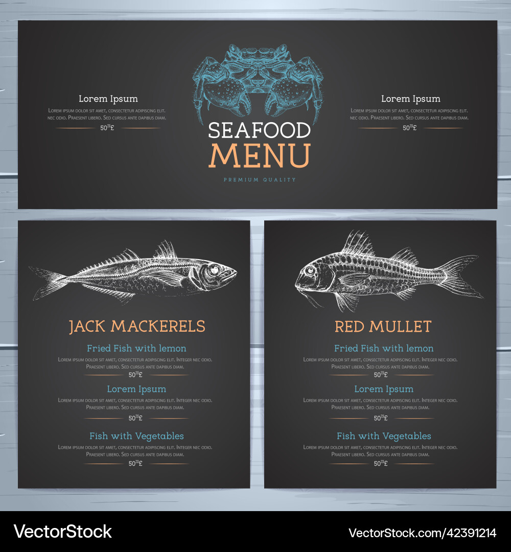 Chalk drawing seafood restaurant menu design Chalk drawing seafood restaurant menu design vector image