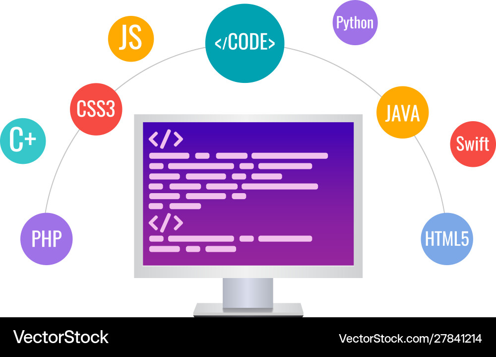 Concept writing code in any programming Concept writing code in any programming vector image