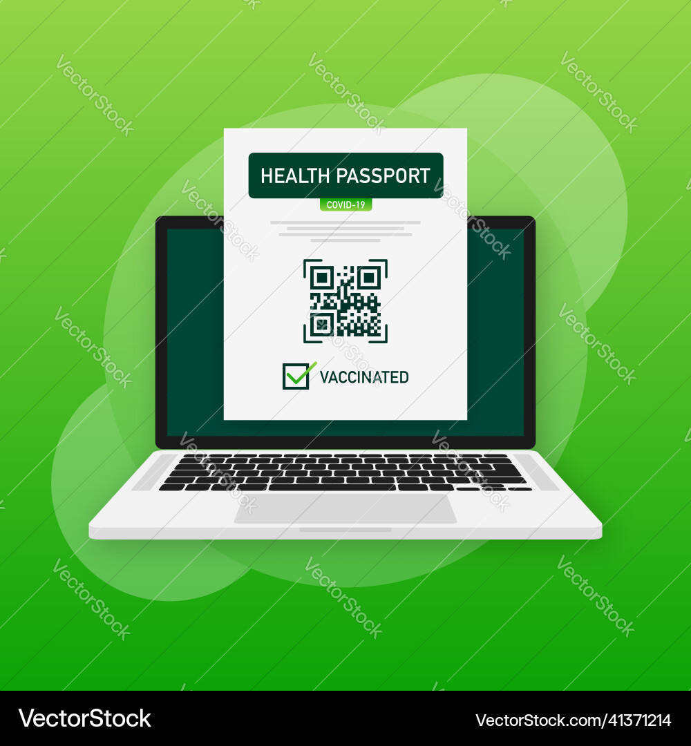 Health passport qr code in linear style on green Health passport qr code in linear style on green vector image