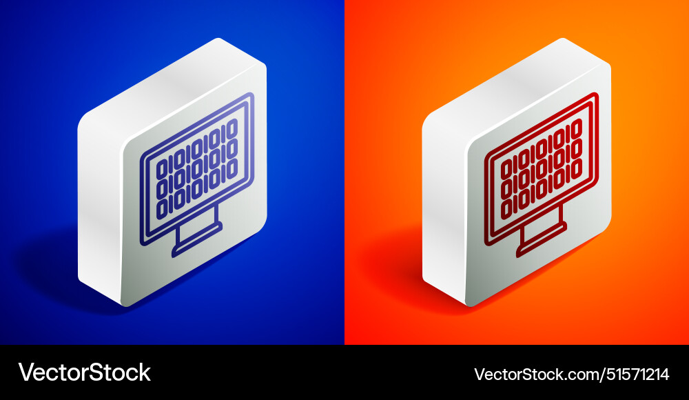 Isometric line binary code icon isolated on blue Isometric line binary code icon isolated on blue vector image