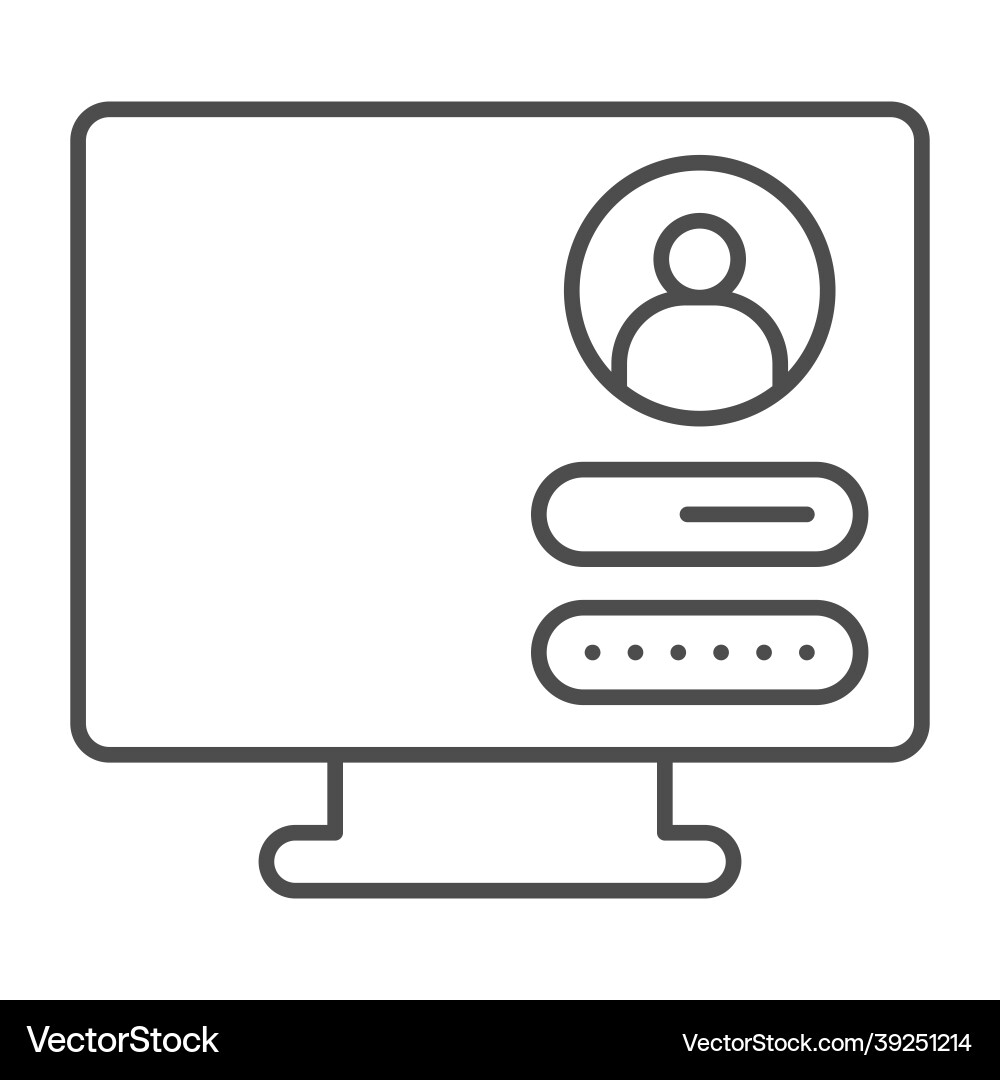 Monitor monoblock with user login page thin line Monitor monoblock with user login page thin line vector image