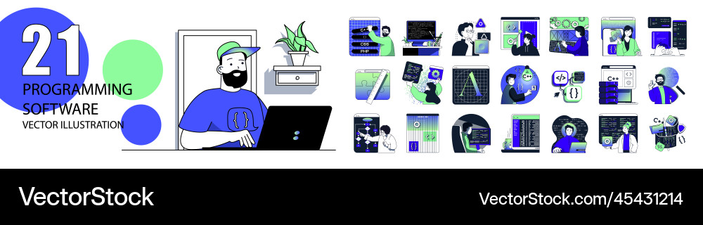 Programmiersoftwarekonzept mit Charakter Programmiersoftwarekonzept mit Charakter vektorbild