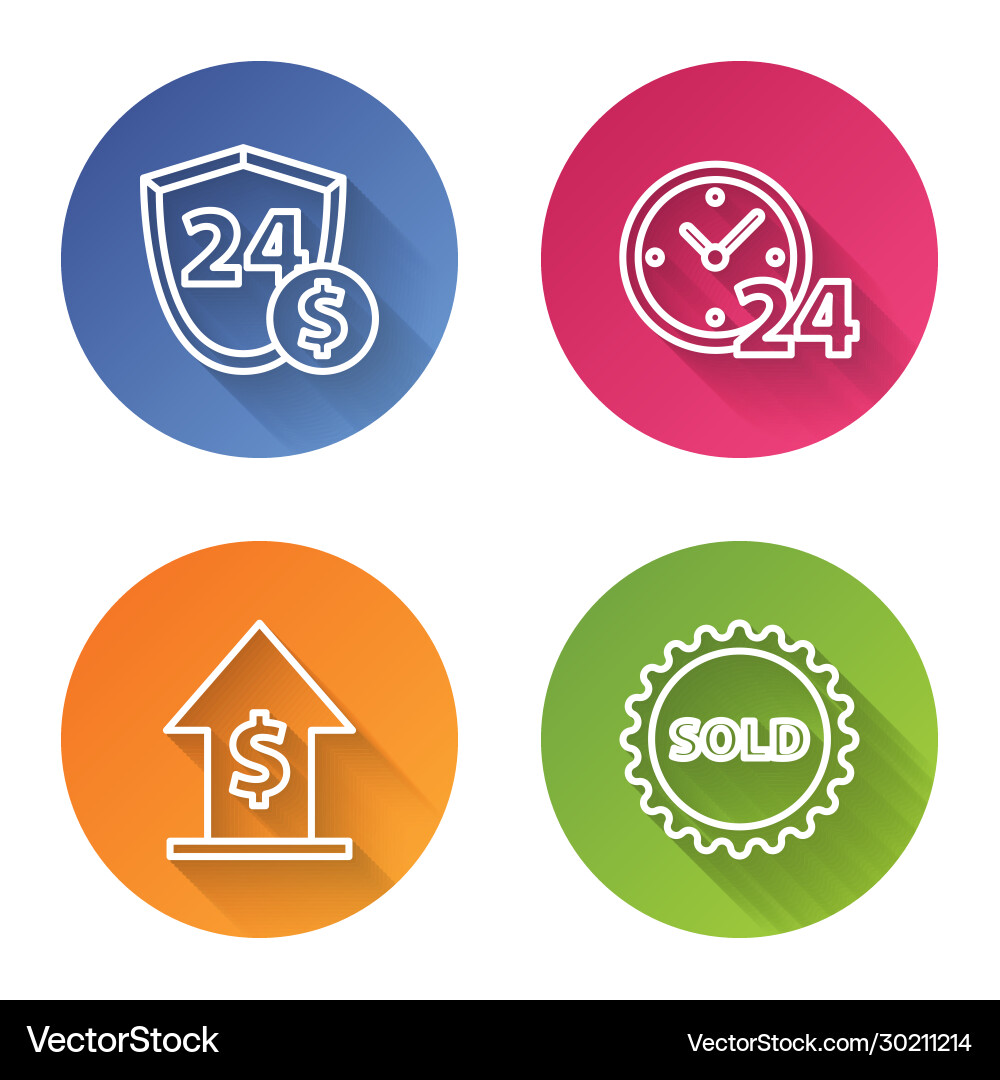 Set line shield with dollar clock 24 hours Set line shield with dollar clock 24 hours vector image