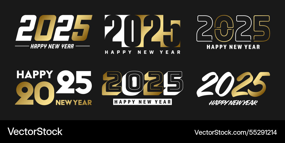 Set of 2025 happy new year greeting text designs Set of 2025 happy new year greeting text designs vector image