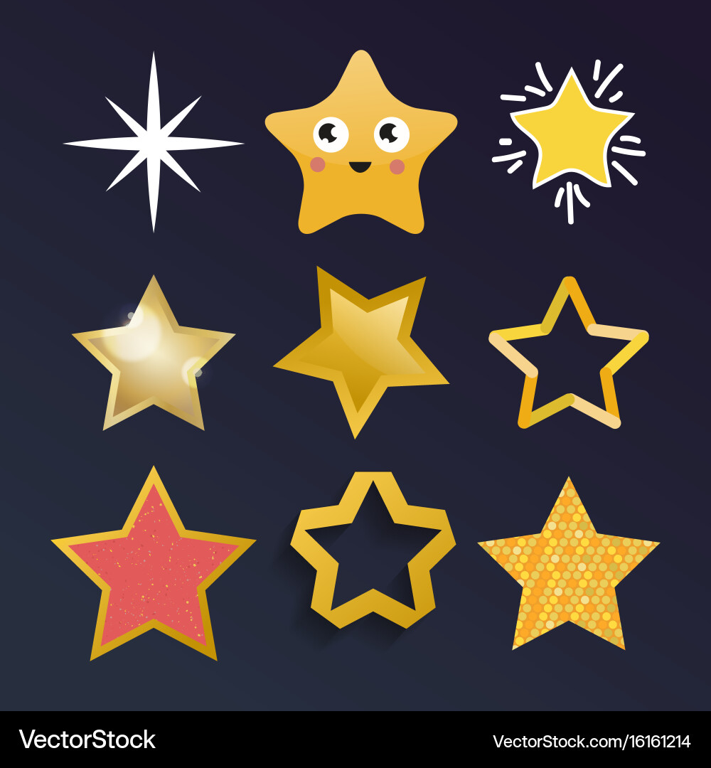 Shiny star icons in different style pointed Vector Image