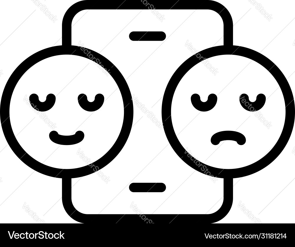 Smartphone and two smiles icon outline style Vector Image