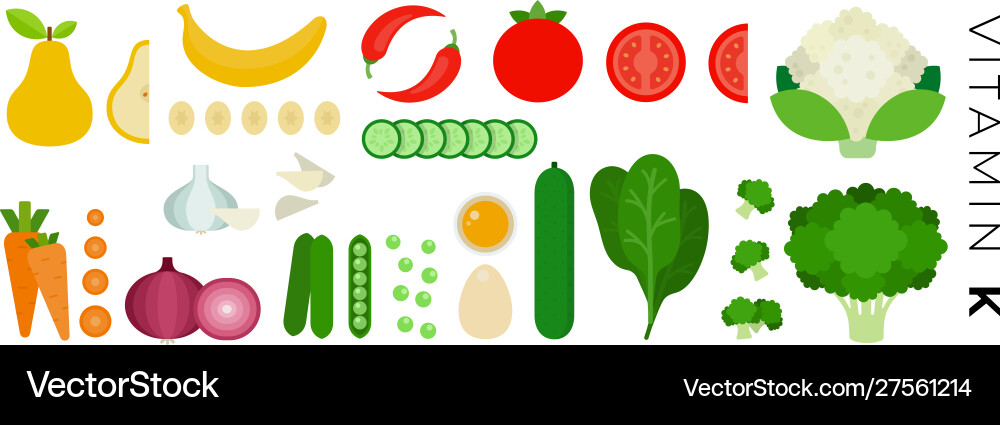 Vitamin k foods flat icons set with cauliflower Vitamin k foods flat icons set with cauliflower vector image