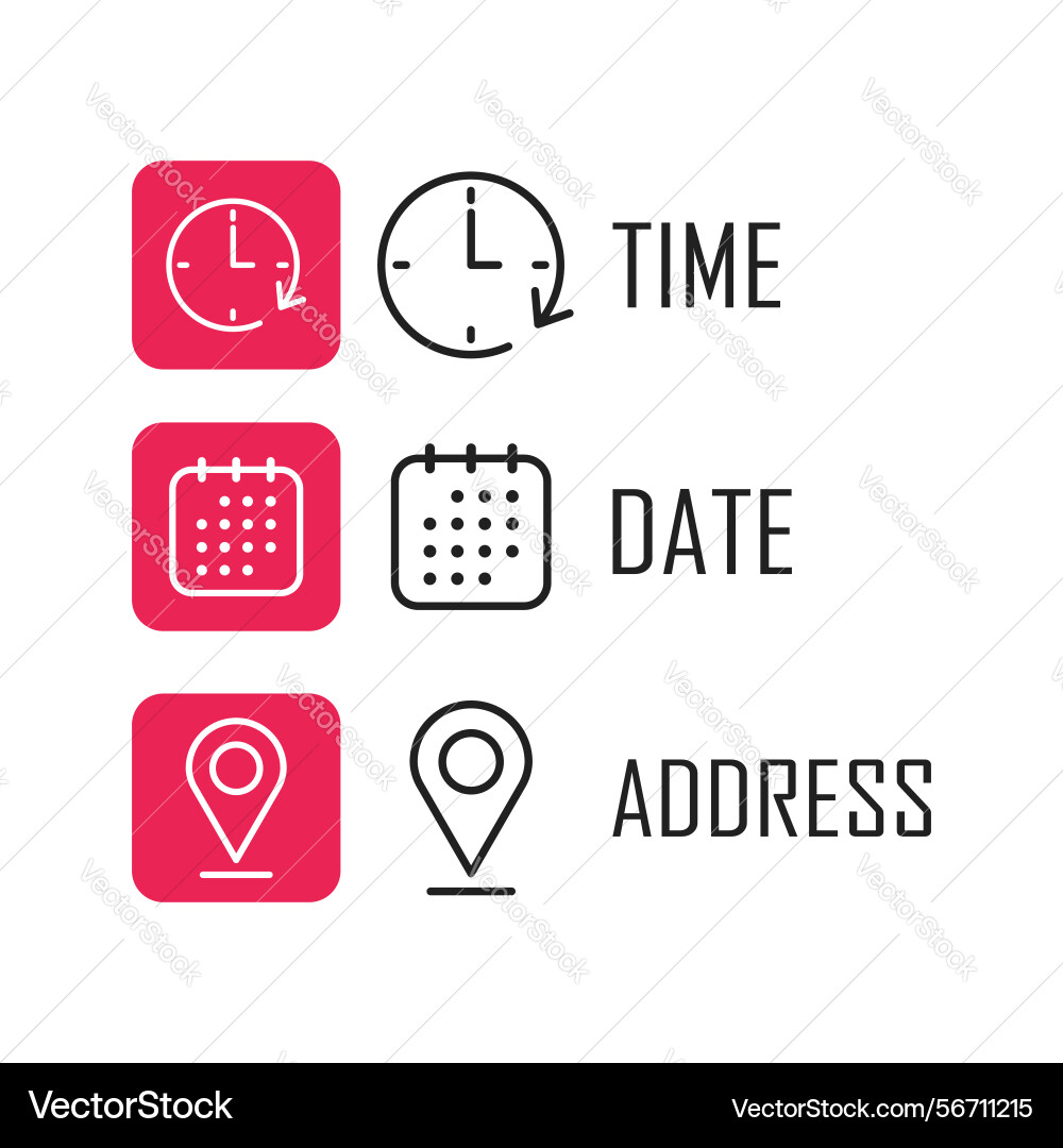 Date time location icon in flat style event vector image