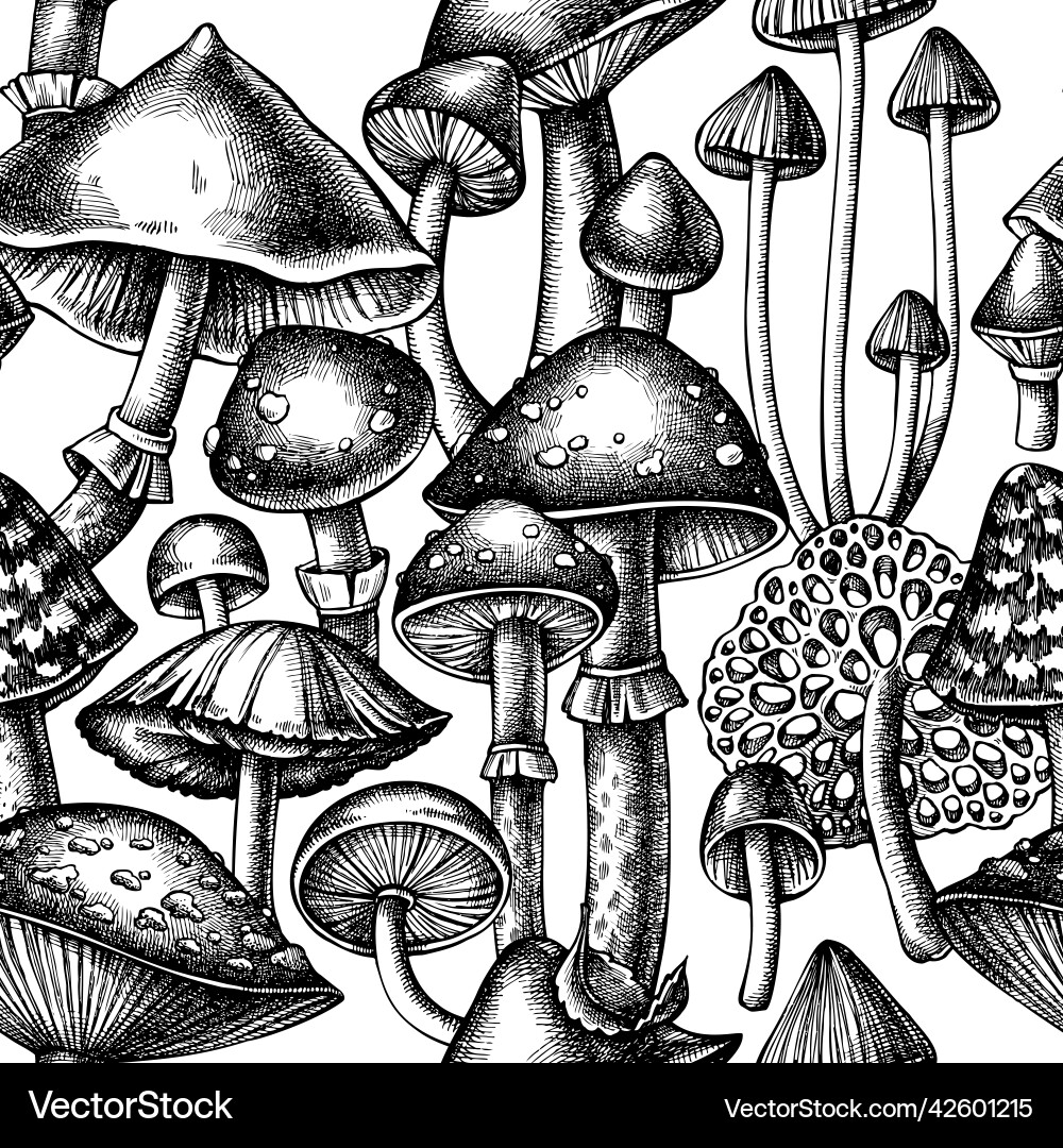 Forest mushrooms seamless pattern background Forest mushrooms seamless pattern background vector image