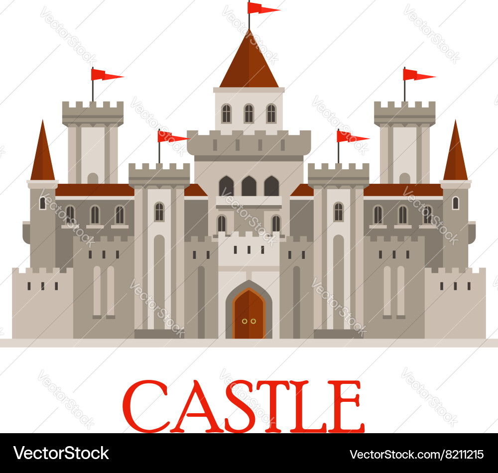 Gray Medieval Castle Vector Image