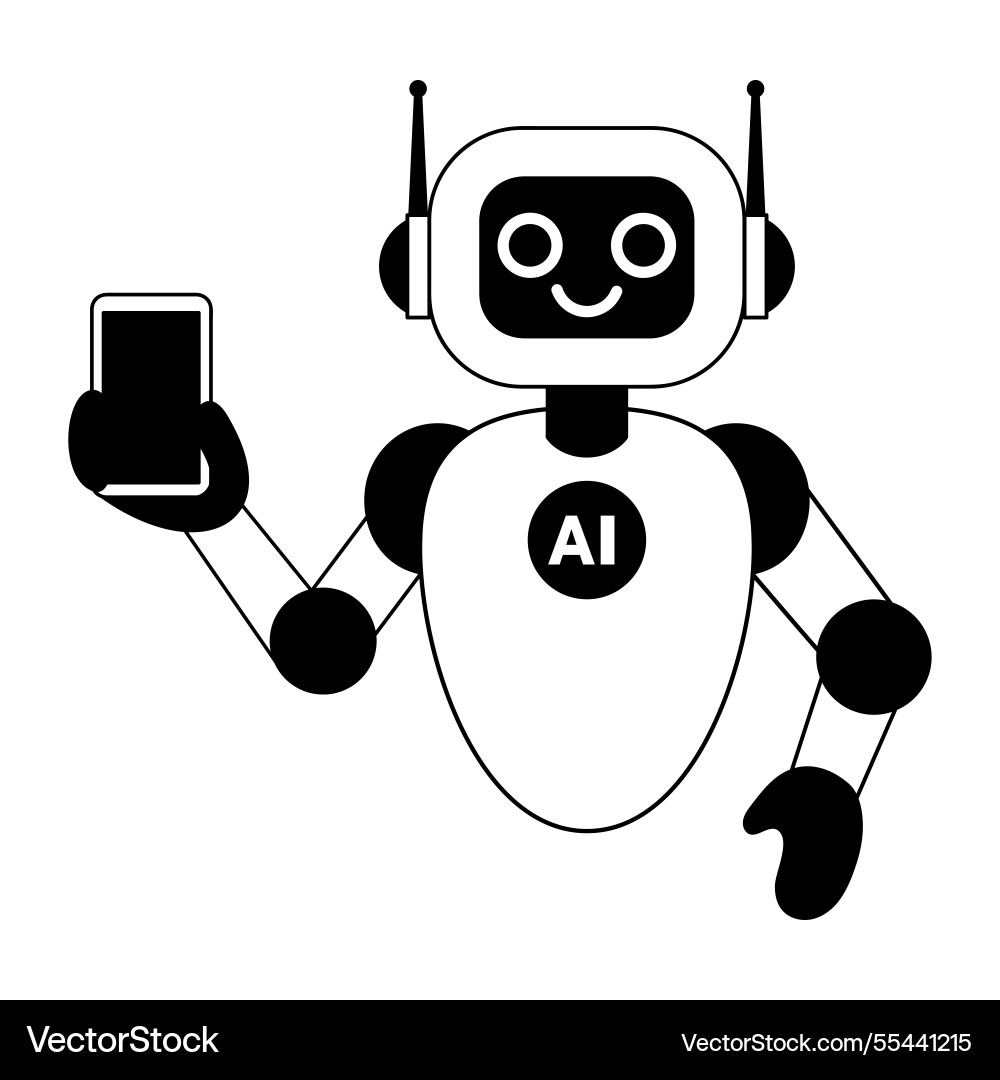 Linear of ai robot showing mobile Linear of ai robot showing mobile Vector Image