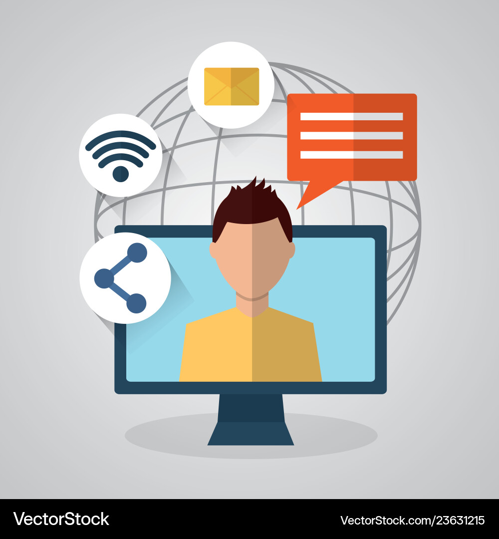 Man internet device technology dialog chat social Vector Image