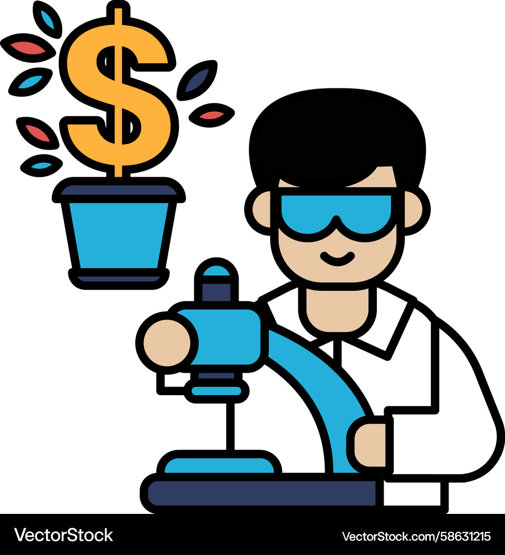Man Operating a Machine with Money Symbol Vector Image