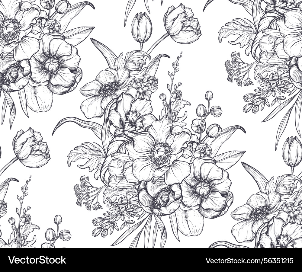 Seamless pattern with bouquets of spring Seamless pattern with bouquets of spring vector image