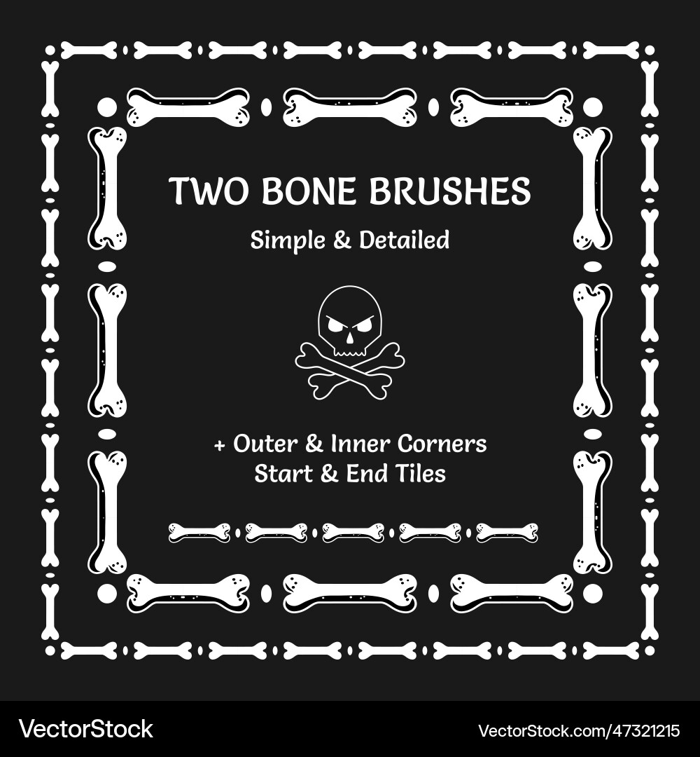 Set of 2 monochrome pattern brushes with bones Set of 2 monochrome pattern brushes with bones Vector Image
