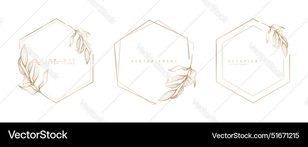 Set of hexagon frame templates in minimal linear Set of hexagon frame templates in minimal linear Vector Image