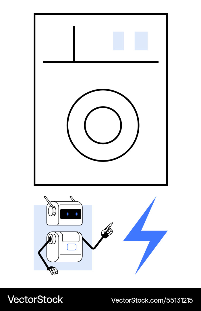 Simplistic robotic character with washing machine Vector Image