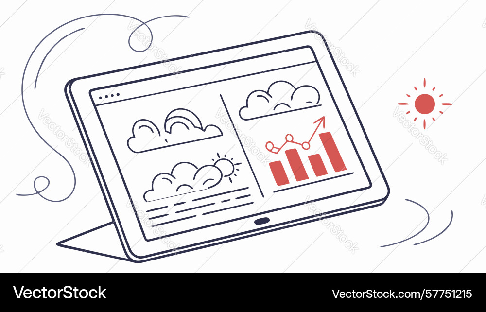 Tablet displaying business graphs and charts vector image