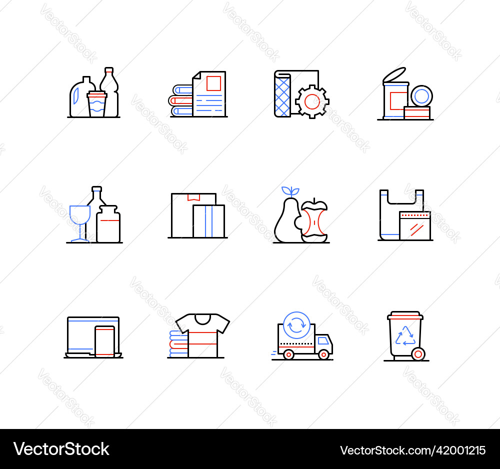 Waste types and sorting - line design style icons Waste types and sorting - line design style icons vector image
