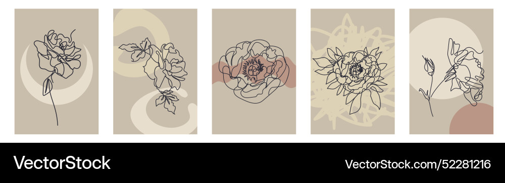 Abstract minimalist cards set with one continuous Vector Image