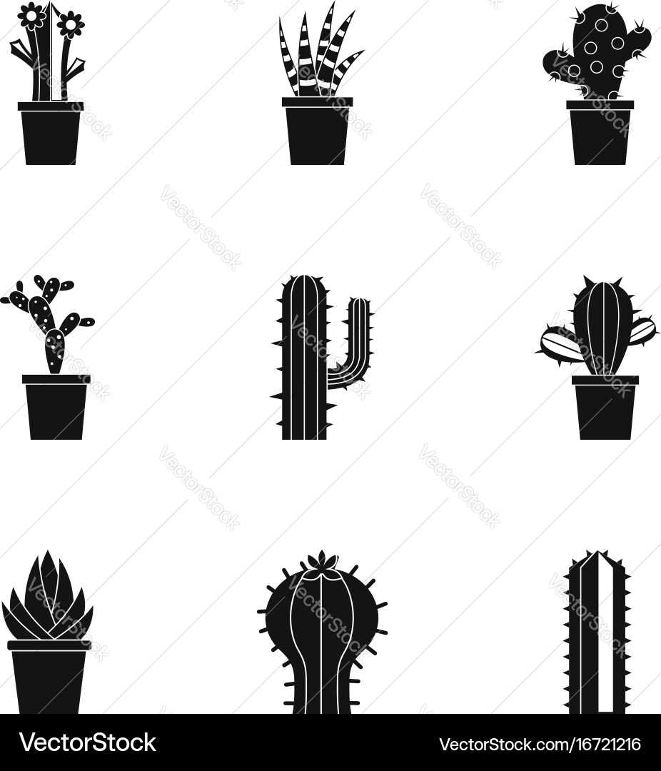 Cactus Icon Set - Minimalist Style Vector Image