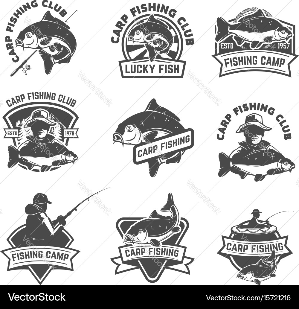 Carp Fishing Labels & Icons Vector Image