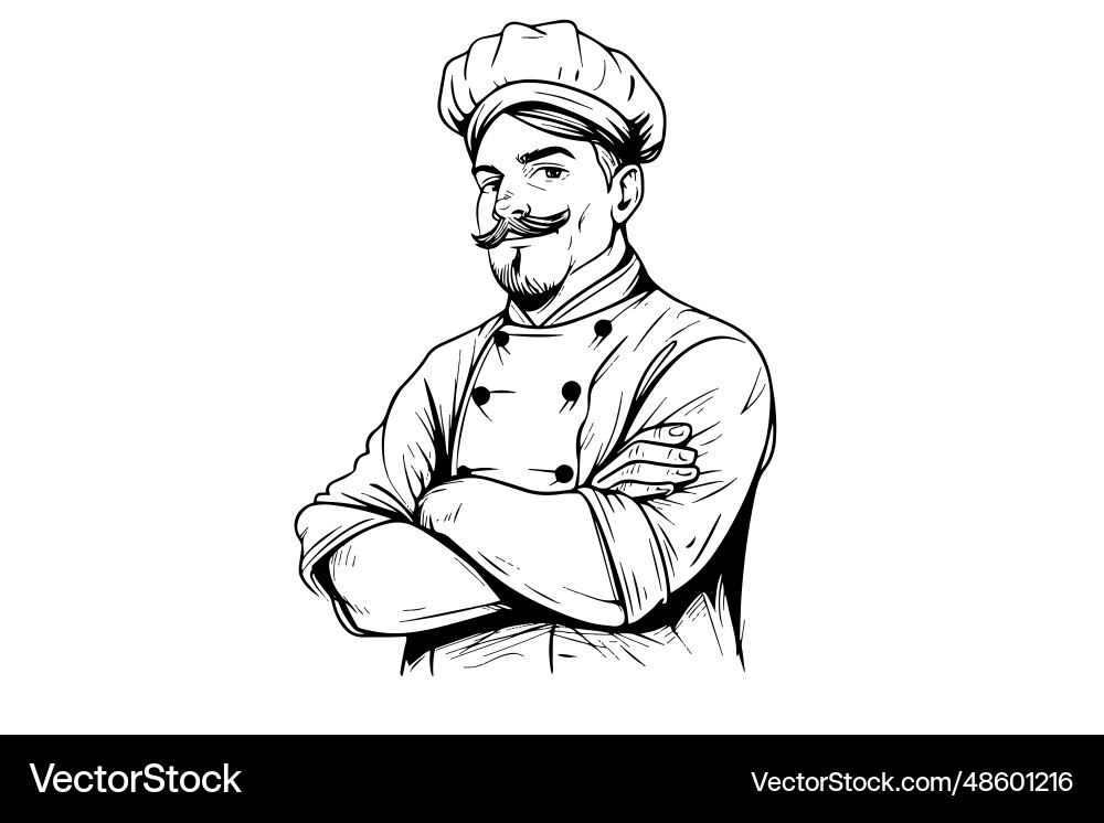Chef in a hat with crossed arm pose logotype Chef in a hat with crossed arm pose logotype vector image