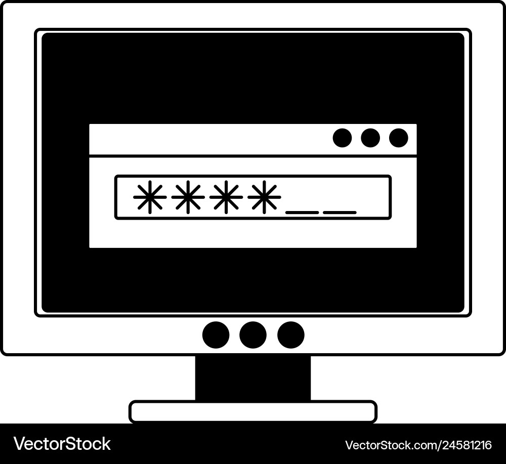 Computer with password in black and white Vector Image