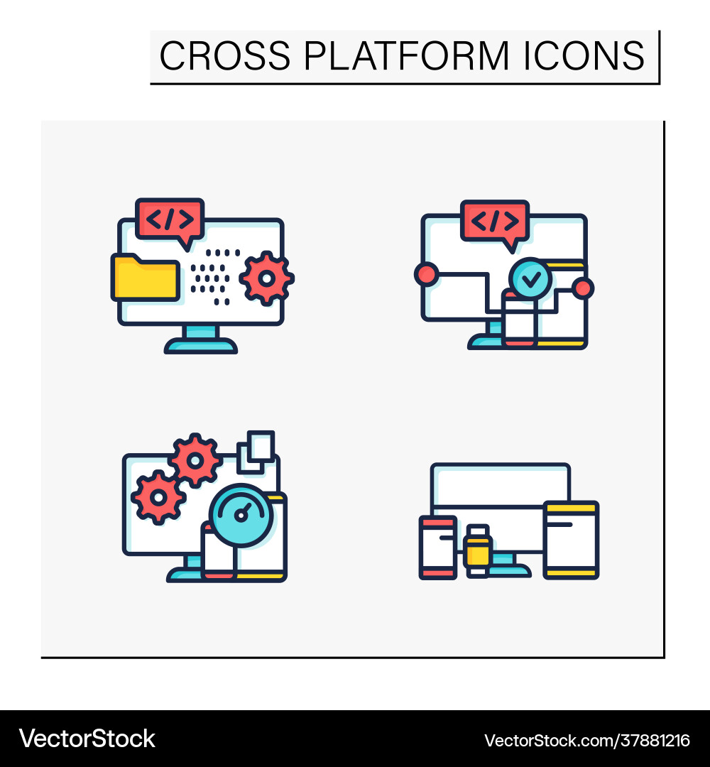 Cross platform color icons set vector image