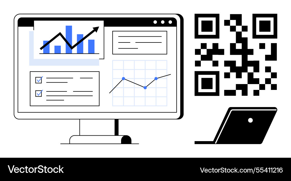 Digital data analysis with qr code and laptop Digital data analysis with qr code and laptop vector image