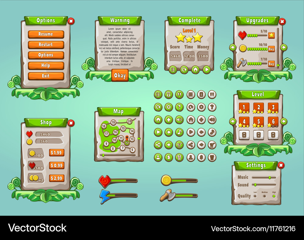 Game UI Elements - Nature Style Vector Image